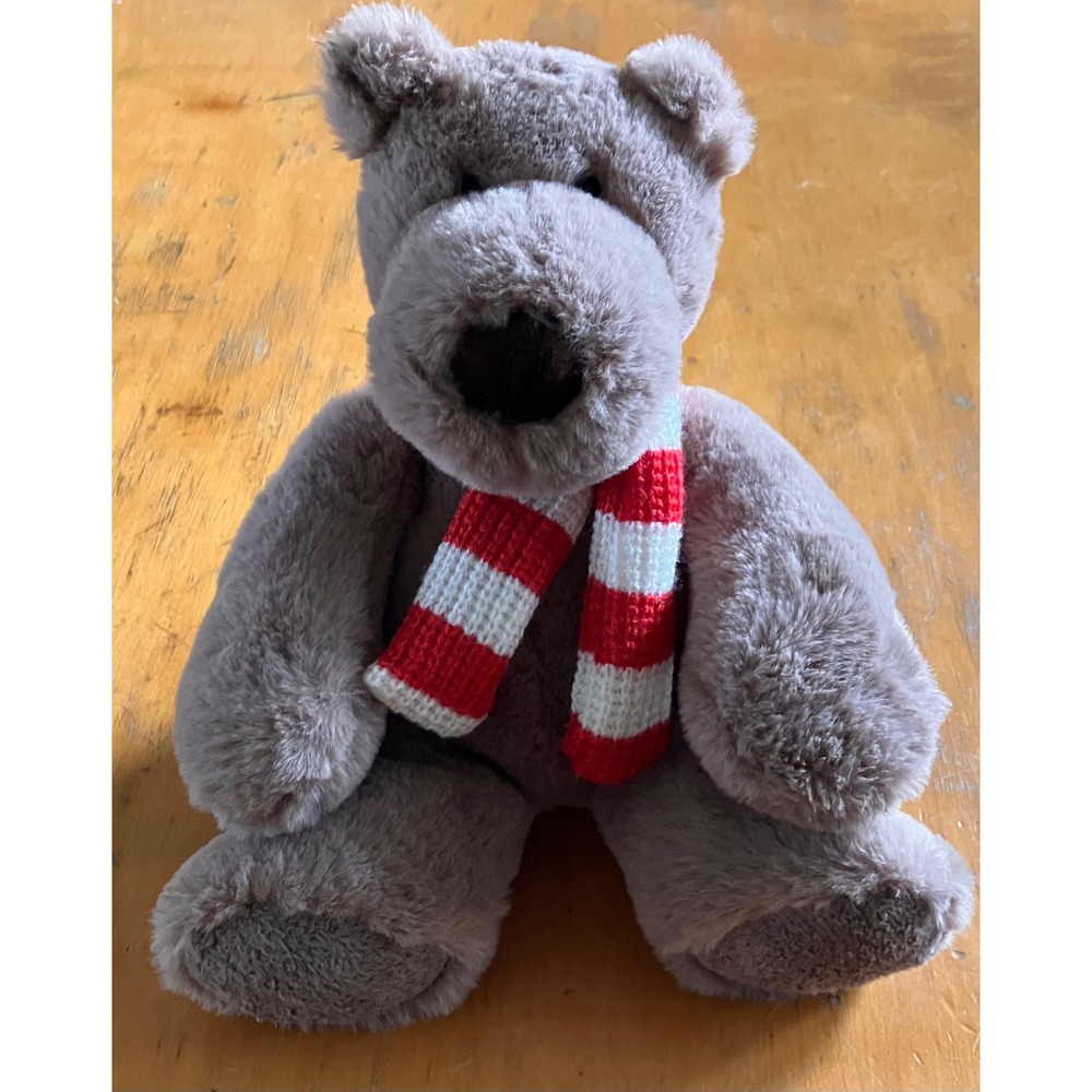 Aurora Teddy Bear Taupe Plush Red White Striped Scarf